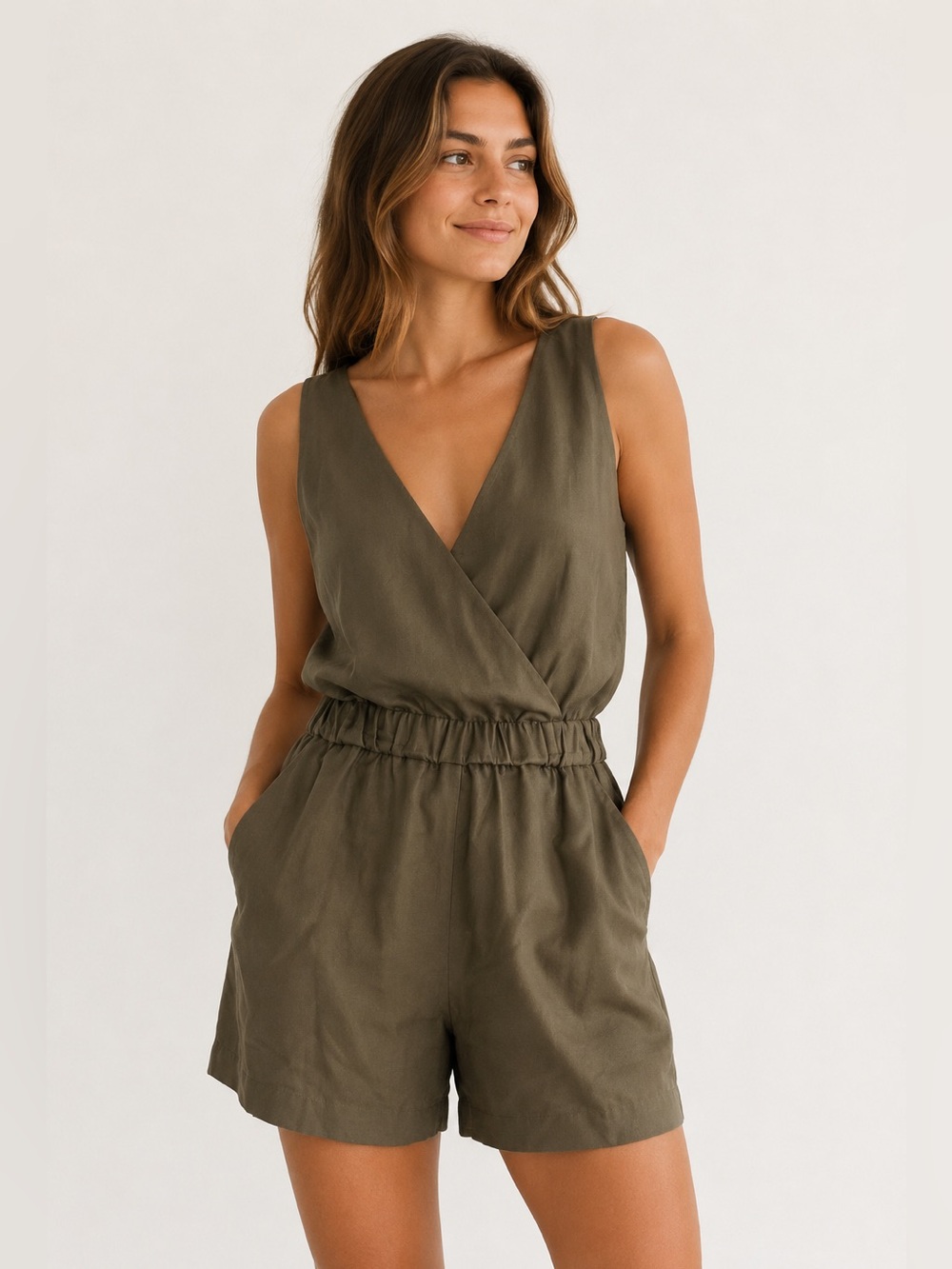 3.1 Phillip Lim Silk Wrap Jumpsuit Olive Green Sleeveless 2